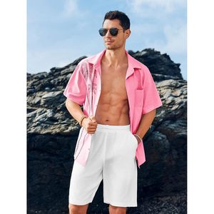 Chemise décontractée pour homme en coton et lin, style hawaïen, à manches courtes, boutonnée, pour l'été, la plage et les vacances, simple boutonnage, respirante et à séchage rapide - Product Image 3