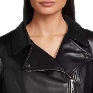 Chaqueta de Motociclista de Cuero PU para Mujer, Cuello Alto, Manga Larga, Cierre de Cremallera, Color Sólido, Otoño - Product Image 5