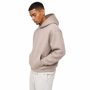 Sudadera con Capucha Beige Personalizada para Hombre, Corte Holgado, Color Sólido, Forro Polar, Estilo Casual Otoñal, Diseño con Bolsillos, 100% Algodón - Product Image 4