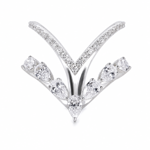 Bague Chevron en Or 10K avec Diamant de Laboratoire en Forme de Poire |   Groupe Wishbone |   Bague de fiançailles empilable incurvée |   Bijoux fins de clarté VVS-VS - Product Image 1