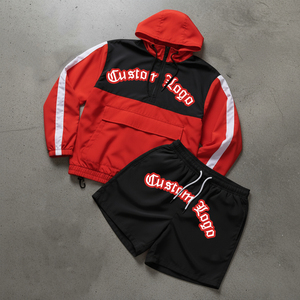 Custom Two Piece Set Breathable Waterproof Nylon Sublimation Windbreaker Men's Zip Hoodie <b>Jacket</b> Sweat Shorts Tracksuits Winter - Product Image 2