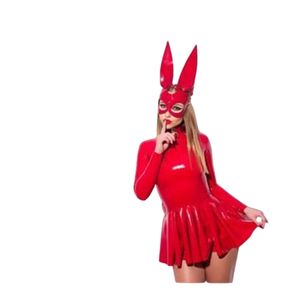 <b>Red</b> PU Turtleneck Mini <b>Dress</b> Long Sleeve Pleated Bodycon Fit Flare Party Wear All Seasons Solid Color - Product Image 2
