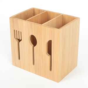 Wooden Cutlery Holder 3 Hole Utensil Organizer Spoon Fork Knife Storage Block Kitchen Table Countertop Stand <b>Rack</b> - Product Image 5