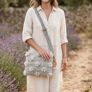 Bolsos de Hombro de Algodón Estilo Bohemio con Flecos de Plumas Blancas, Bolsos de Compras Bohemios Duraderos de Verano, Colección Boho, Bolsos para Ropa - Product Image 5