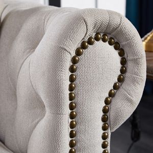 Divano Chesterfield in Tessuto di Lino Beige per Soggiorno - Product Image 5