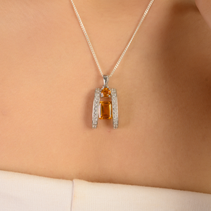 Colgante de Plata de Ley 925 con Citrino Genuino, Estilo Retro, Doble Capa, Pequeño, Hecho a Mano, Joyería Fina - Product Image 4