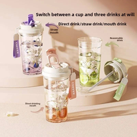 Bouteille d'eau portable en plastique de 600 ml pour enfants, mignonne, avec paille, écologique et de haute qualité, résistante à l'eau bouillante, non compatible lave-vaisselle