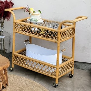 Rattan barcart portable snack bar carts cheap price natural cane utility cart beverage trolley - Product Image 1