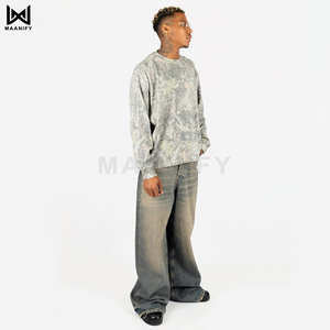 T-shirt à manches longues en tricot gaufré camouflage pour homme, coupe oversize, streetwear, uni, personnalisable MAANIFY - Product Image 4