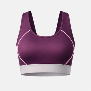 Women's Purple <b>Racerback</b> Sports <b>Bra</b> Scoop Neck Seamless Medium Support Yoga Wear Contrast Stitch Breathable Spandex Polyester - Product Image 2