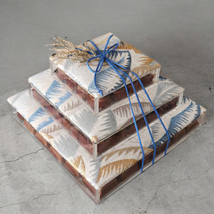 Handmade Linen <b>Gift</b> <b>Box</b> With Embroidered Floral Design And Gold Ribbon Bow For <b>Ramadan</b> Easter Candy Packaging - Product Image 6