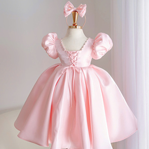 9 Vestidos de Princesa de Lujo para Niñas al por Mayor, Vestido de Fiesta de Satén con Mangas Abullonadas, Vestido de Cumpleaños para Niña de las Flores, Fábrica de Ropa Infantil Personalizada - Product Image 4