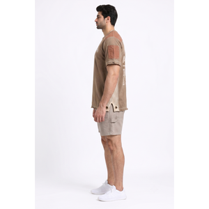 T-shirt Boxy Homme en Coton Mélangé 450 GSM, Grammage Lourd, Design Graphique Personnalisé Oversize Vintage Effet Vieilli Skateboard, OEM XS - Product Image 3