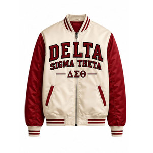 Delta Sigma Theta Bomber <b>Jacket</b> Red <b>Cream</b> Sleeve 1913 Back Print <b>Men's</b> Zipper Front Preppy Style College <b>Jacket</b> - Product Image 5