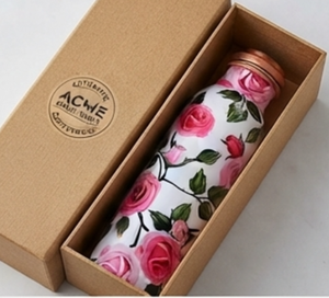 Elegante Botella de Cobre con Estampado Floral y Diseño Artístico, Estilo Moderno y Minimalista para Hidratación Diaria, Viajes, Hogar, Gimnasio y Yoga - Product Image 6