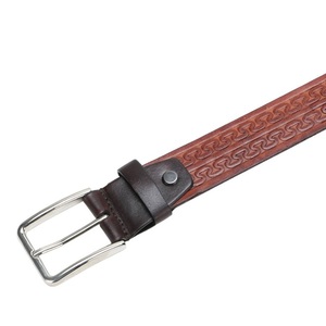 Cinturón de Cuero Genuino Estilo Western con Bordado Geométrico y Hebilla Plateada, Duradero, de Cuero Repujado - Product Image 5