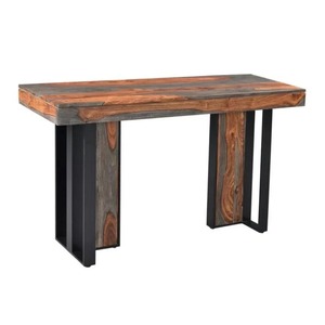 Console moderne rustique convertible avec miroir, en fer massif et finition bords naturels, pieds en fer noir, pour entrée et usage hôtelier - Product Image 4
