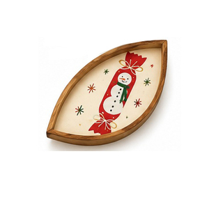 Oval <b>Wooden</b> Serving <b>Tray</b> With Christmas Candy Pattern Painted Finish Handle Residential Use - Product Image 4