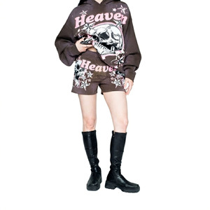 Shorts de survêtement pour femmes de qualité supérieure, imprimé 3D en mousse avec logo Heaven, strass, respirant, 100% coton molletonné, séchage rapide, streetwear - Product Image 2