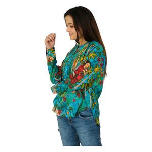 Blusa de Algodón Hecha a Mano para Mujer, Mangas Tres Cuartos, Estilo Boho, Decoración con Botones, Corte Holgado Informal, Blusa Tejida con Estampado Floral para Verano - Product Image 2