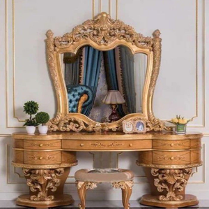 Elegant <b>silver</b> and gold detailed wooden carved <b>console</b> <b>table</b> with wide mirror, available at wholesale prices. - Product Image 4