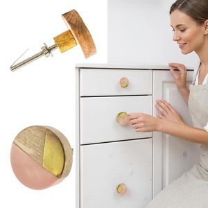 Wooden Round Cabinet Knob <b>with</b> Brass Inlay Modern Design Easy Install for Kitchen Bathroom Hotel Furniture Handle - Product Image 2