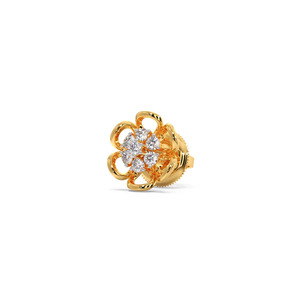 Boucles d'oreilles à clous en diamant avec motif floral doré - Product Image 2