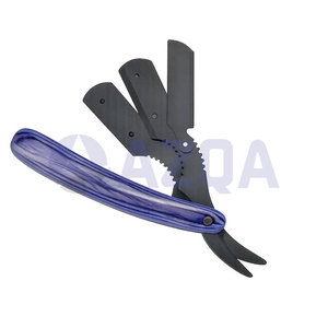 Stainless Steel Folding Barber Straight Razor with Purple <b>Plastic</b> Handle Single Blade Black Coated Professional Shaving - Product Image 3