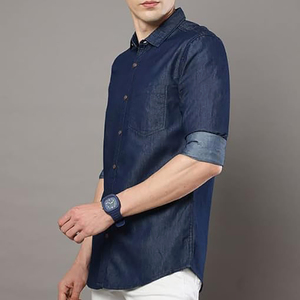 Chemise en jean à manches longues pour homme, sur mesure, OEM, pour le printemps et l'été, 100% coton, décontractée, en vente. - Product Image 3