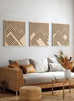 Panneau mural en bois géométrique moderne, décoration murale en bois artisanale pour salon, chambre et décoration intérieure