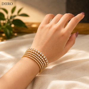 Pulsera de Lujo para Mujer Chapada en Oro con Moissanita, Corte Brillante Redondo, Engaste de Diamantes en Canal, Joyería para Fiesta - Product Image 1