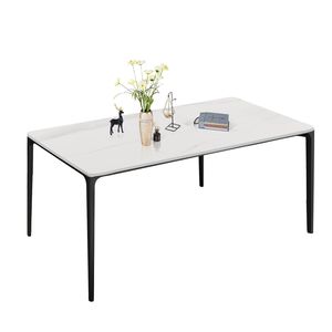 Tavolo da Pranzo da 63 Pollici con Piano in Pietra Sinterizzata/Marmo/Porcellana e Gambe in Lega di Alluminio per Cucina/Soggiorno, 6 Posti - Product Image 1