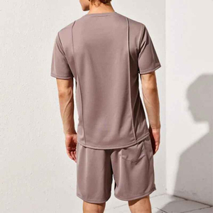 Nouvel ensemble décontracté pour homme : T-shirt à manches courtes et short en coton respirant, ensemble de survêtement tricoté uni doublé pour homme - Product Image 4