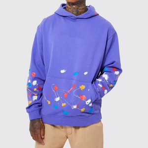 Sudadera con Capucha Morada Extra Grande para Hombre con Diseño de Salpicaduras Multicolor Pintadas a Mano, Estilo Urbano, Tela de Felpa Francesa de Algodón - Product Image 6