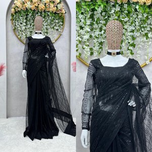 Gaun Lehenga Saree Vichitra Tibby Heavy Net Siap Pakai, Pakaian Tradisional untuk Pernikahan, Diwali, Musim Semi, Musim Dingin, Musim Panas, Pesta, Etnik, Glamor. - Product Image 3