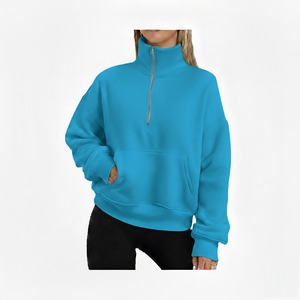 Professional High Quality Women Custom Autumn Front Logo Turtleneck Half-Zip Terry Sweatshirts Full Sleeves Oversized - Product Image 2