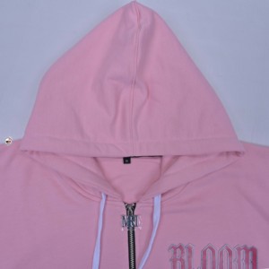 เสื้อฮู้ดซิปผ้าฟลีซปักลายดอกไม้คุณภาพสูง ระบายอากาศได้ดี สีชมพูสำหรับผู้หญิง ผ้าฝ้าย 100% ทรงปกติ สวมใส่สบายในฤดูหนาว - Product Image 4