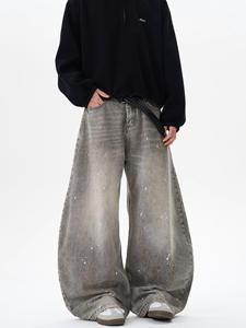 Jean Baggy en Coton Color Block Coupe Confortable Décontractée Évasée en Denim avec Panneaux Contrastants Impression Personnalisée Fournisseur en Gros - Product Image 2