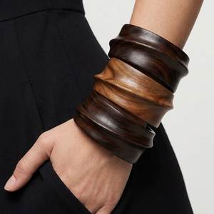 <b>Boho</b> Beaded Wooden Bangles Natural Finished Daily Wear Festival Party Vintage Unique Geometric Christian Fashion Jewelry Cuff - Product Image 3