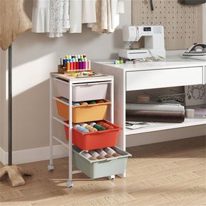Carrello portaoggetti mobile a 4 cassetti Macaron con piano in legno MDF, organizer multiuso - Product Image 2