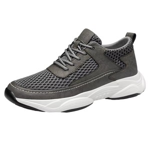 Baskets pour hommes respirantes et légères en cuir véritable avec semelles rehaussantes de 6 cm réglables, doublure en maille pour le printemps, taille 38 - Product Image 1