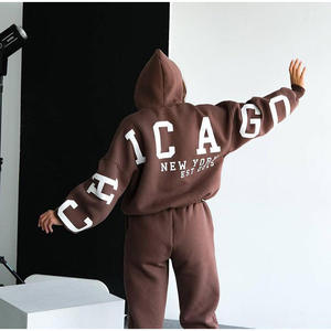 Ensemble de survêtement à capuche marron pour femme, manches longues, couleur unie, décontracté, pour l'automne, coupe ample avec poches latérales, 100% coton - Product Image 6