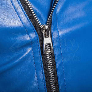 Veste en cuir véritable bleu pour homme, respirante, coupe-vent, style motard, fermeture éclair, col rabattable, coupe ajustée, longueur normale - Product Image 6