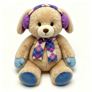 Peluche chiot beige personnalisée, adorable peluche chien avec cache-oreilles et écharpe, jouet en peluche pour chien, animal en peluche pour l'hiver - Product Image 3