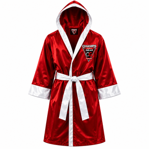Robe de boxe personnalisée en coton avec capuche en satin, ceinture et logo sur mesure pour entrée au ring, écologique, vente en gros - Product Image 4