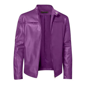 Econex Sports Men's <b>Slim</b> <b>Fit</b> PU Leather Bomber <b>Jacket</b> Breathable Windproof Turn-down Collar Zipper Closure Solid Color Moto - Product Image 3