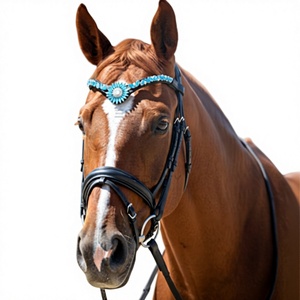 Frontal de cuero negro para caballo con centro de girasol de diamantes de imitación azules, accesorio premium para brida. - Product Image 1