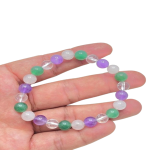 Hermosa Pulsera Tripale Sto de Madera Petrificada de Súper Calidad, con Gemas de Cristal Natural y Piedras Semipreciosas - Product Image 1