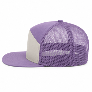 Wholesale Custom Logo 7 Panel Mid Profile Flat Brim Trucker Hat <b>Vintage</b> Two Tone Mesh Back <b>Cap</b> High Quality - Product Image 2