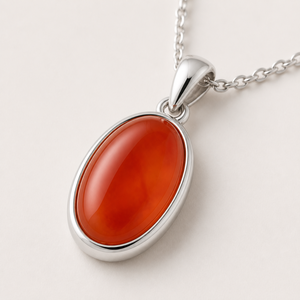 Collier pendentif vintage artisanal en argent sterling 925 avec pierre précieuse ovale en corail sertie clos - Product Image 1